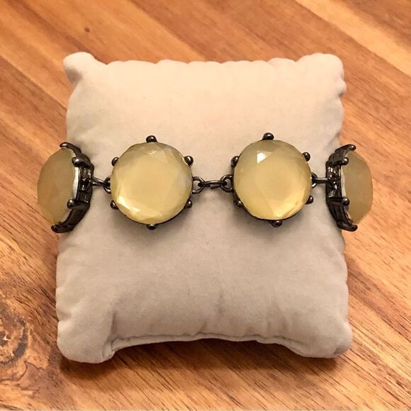 Gunmetal Bracelet with Light Yellow Stones | 7.5” Length - Picture 1 of 3